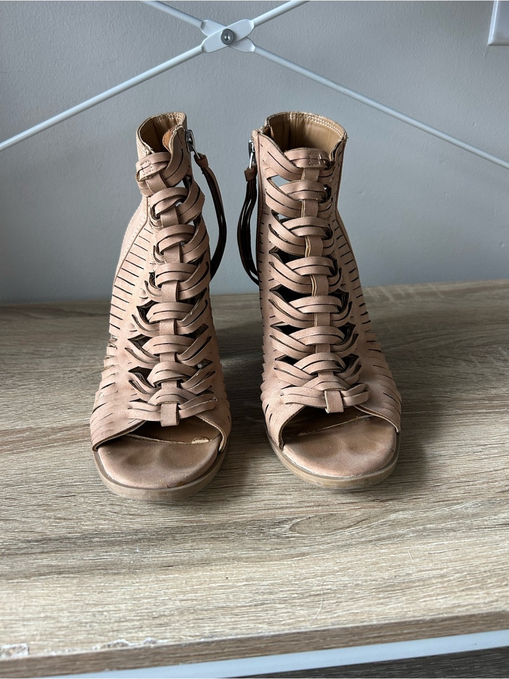 DV by Dolce Vita Tan Woven Peep-Toe High Heel Booties - Picture 2 of 8